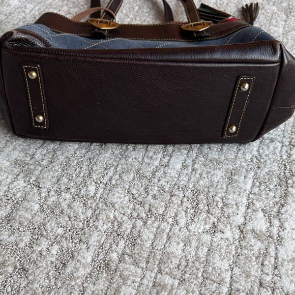 Dooney and Bourke Denim Color & Brown Leather Quilted Bag with Heart Accents - Picture 14 of 16